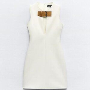 Zara Cream Mini Dress with Brown Belt